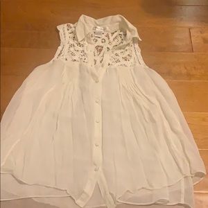 Cream chiffon button down tank